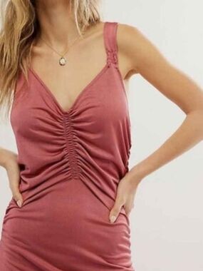 Free People Mauve Ruched V-Neck Tank Dress XL